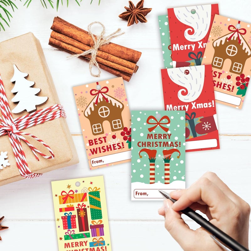 HandEasy 40 Pcs Christmas Gift Tags, 2.1"×3.5" Merry Xmas Paper Tags with String, Hanging Christmas Presents Label Wrapping for Party FavorDecorations, 4 Styles - A04 - Image 3